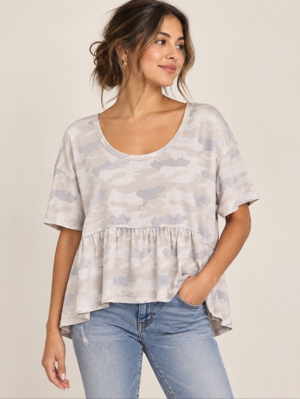 ❤️ AMERICAN EAGLE CAMO PEPLUM HEM TOP / TEE, XS AND SMALL
